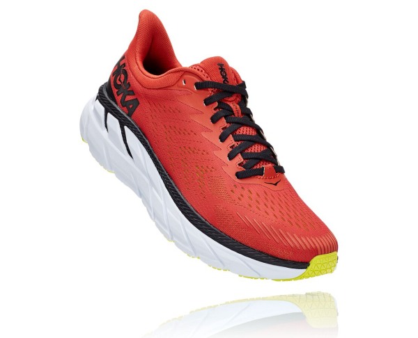 Hoka One One Clifton 7 Mens UK - Red / Black Road Running Shoes - IJZGP4059